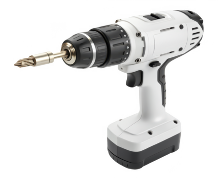 Cordless power drill png battery operated drill png handheld electric drill png construction tool png power tool with bit png DIY drill machine png transparent background image