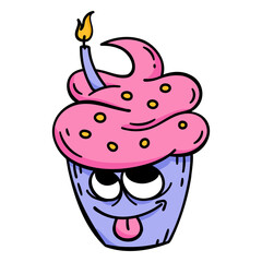 Cartoon cupcake with a tongue sticking out