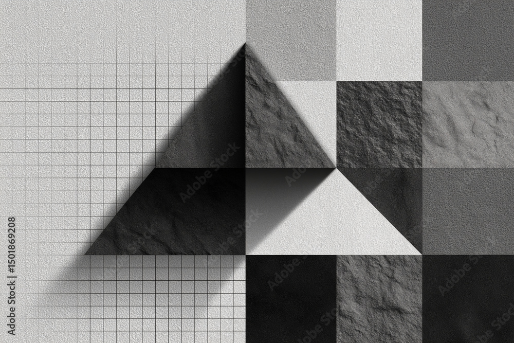 Poster abstract geometric pattern with squares and triangles in shades of gray and black