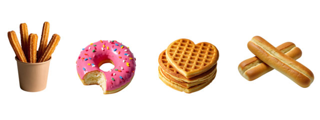 Assorted sweet treats and breads isolated on transparent background
