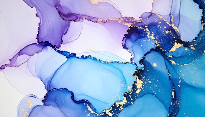 ラグジュアリーな紫×青のマーブル模様Dreamy Ink Art with Blue, Purple, and Gold Highlights