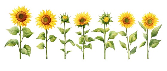 Fototapeta premium Sunflowers growth stages, white background, design