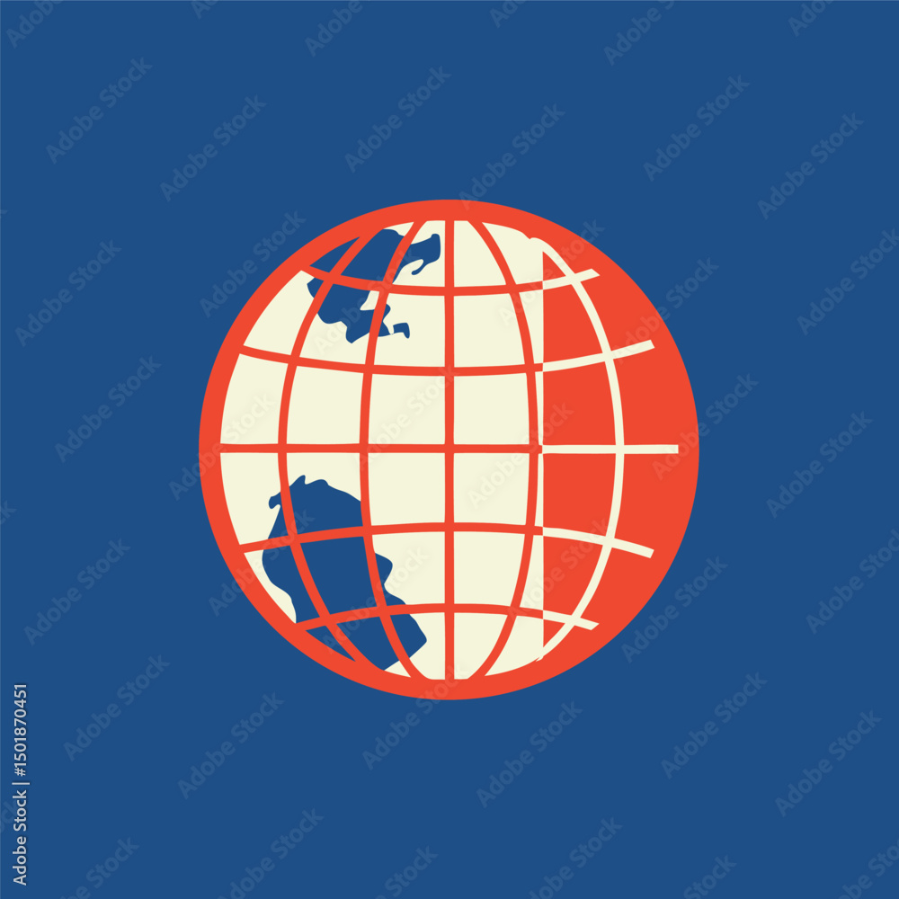 Poster global grid design with minimalist style in bold red and blue colors