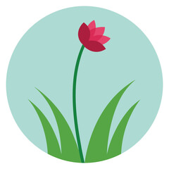 Minimalist lotus flower with grass in a light blue circle background illustration