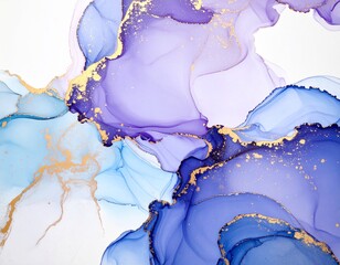ラグジュアリーな紫×青のマーブル模様Dreamy Ink Art with Blue, Purple, and Gold Highlights