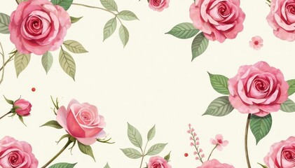Delicate watercolor roses in soft blush and ivory, repeating pattern , summer, floral design, buds