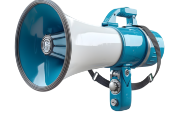 Blue megaphone announcement device.