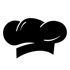 A simple black illustration of a chef's hat.