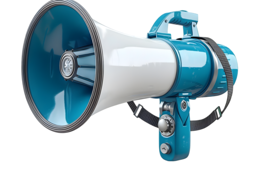 Blue megaphone announcement device.