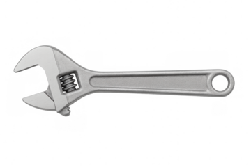 Silver adjustable wrench featuring handle cutout, resting on transparent checked surface, highlighting industrial tool design