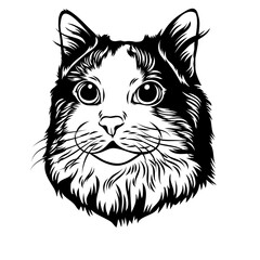 Detailed Cat Portrait in Vintage Woodcut Style