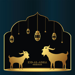 Eid al-Adha Mubarak Golden Goats and Lanterns