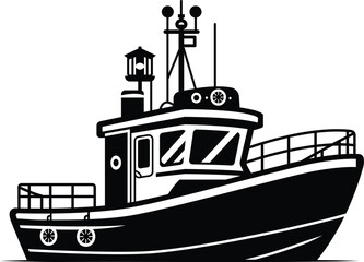 Fishing boat silhouette, vector illustration, black color	