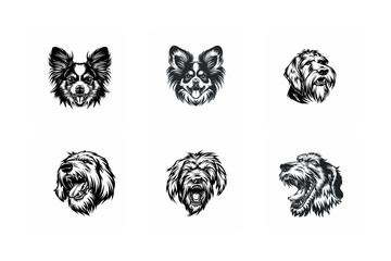 Obraz premium Six dog breed portraits black and white illustrations