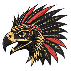 Design a tribal falcon mask; fierce, with sharp teeth, prominent spikes, and intricate detailing.  Render in high detail.