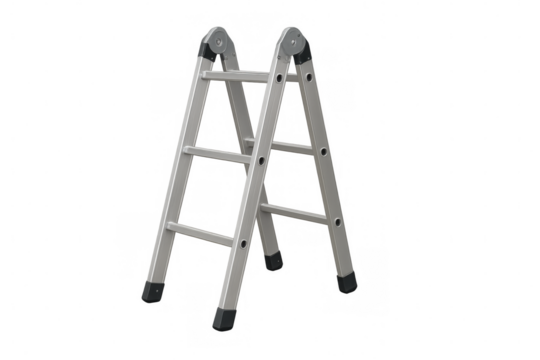 Portable aluminum ladder isolated on transparent background, ready for use in construction and maintenance