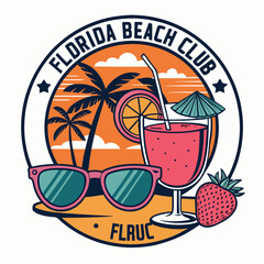 Design a Florida beach club emblem featuring stylish sunglasses and the letters 