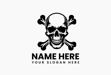 High-contrast danger symbol vector logo featuring skull and crossed bones. Hazard alert signage  