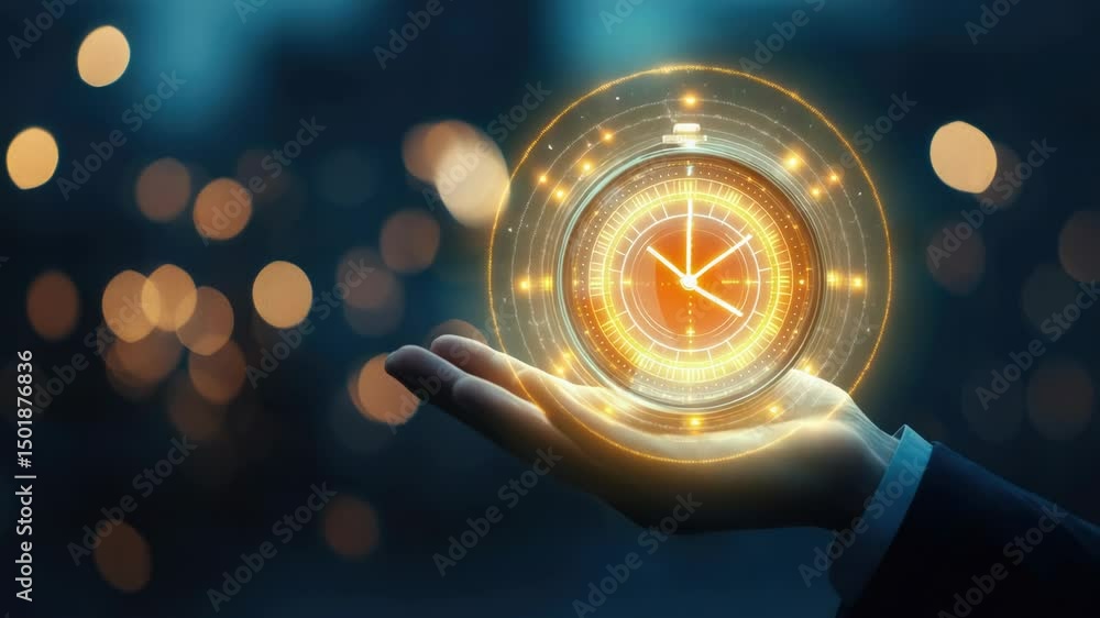 Poster a person holds a clock in their hand, offering a sense of time and urgency