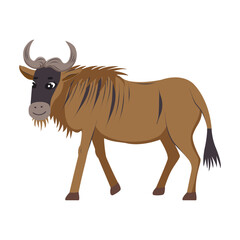 Funny antelope isolated. African wildebeest. Children cute animal vector illustration.