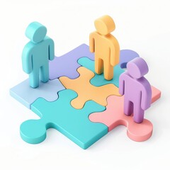 3D People Fitting Puzzle Pieces Symbolizing Collaboration and Problem-Solving