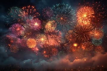 Vibrant Fireworks Display Lighting Up the Night Sky