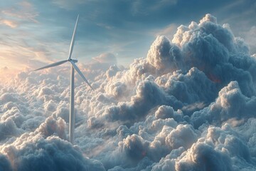 Modern Wind Turbine Standing Tall Against Cloudy Sky on Windy Day