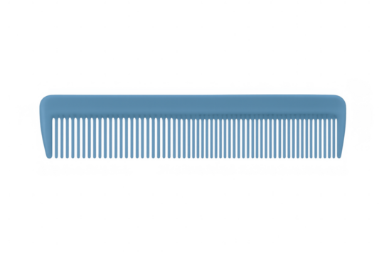 Light blue plastic hair comb isolated on transparent background, perfect for beauty, haircare, and hygiene-related visuals