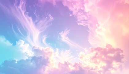 Pastel sky with wispy clouds, blending soft pink, blue, & violet hues