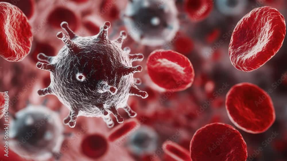 Poster close-up of a cell surrounded by blood cells in a microscopic image