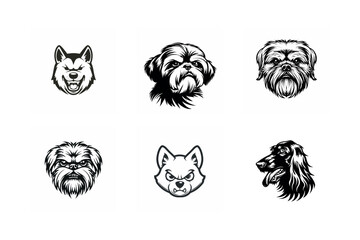 Obraz premium Six dog breed head illustrations black and white