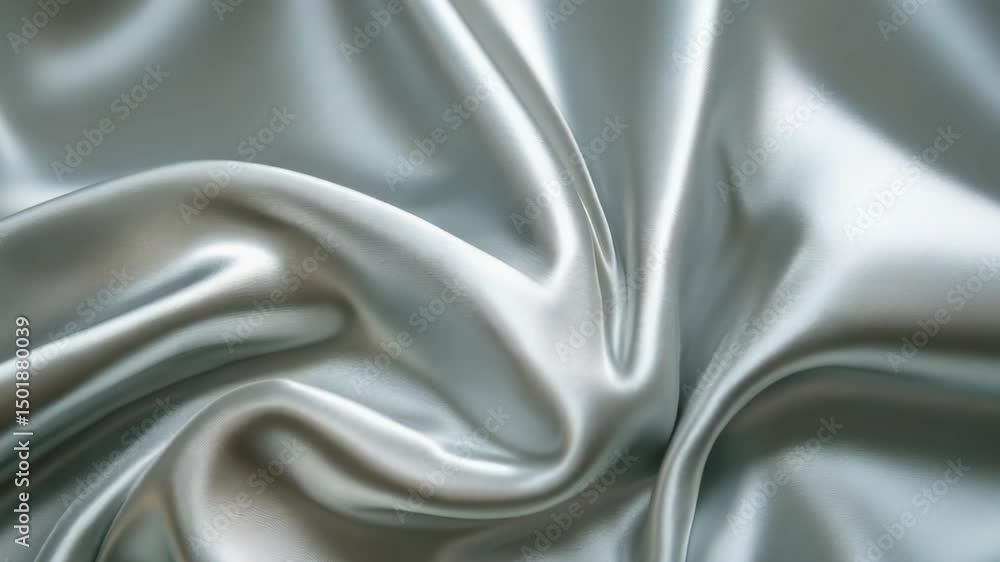 Poster close-up shot of silver satin fabric with intricate texture and sheen