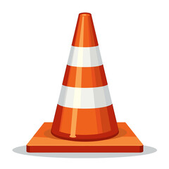Orange and White Striped Traffic Cone on a Square Base Illustration for Road Safety