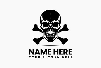 Bold black skull and crossbones vector hazard emblem with clean negative space. Universal warning symbol  