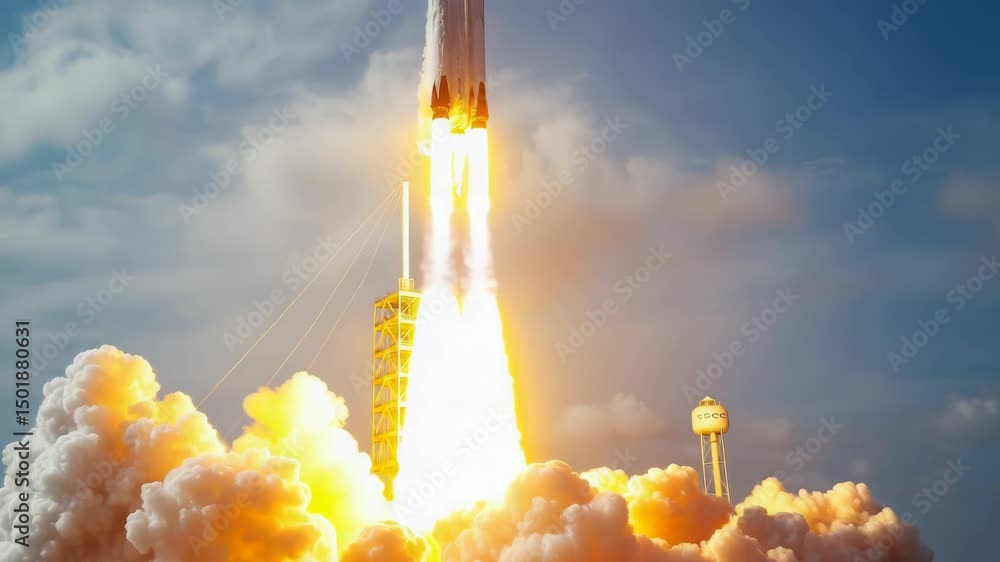 Poster a space shuttle lifting off into the sky with a fiery explosion behind