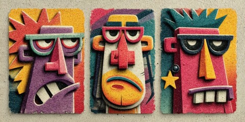 Retro Y2K Funny Face Stickers Collection with Abstract and Groovy Elements