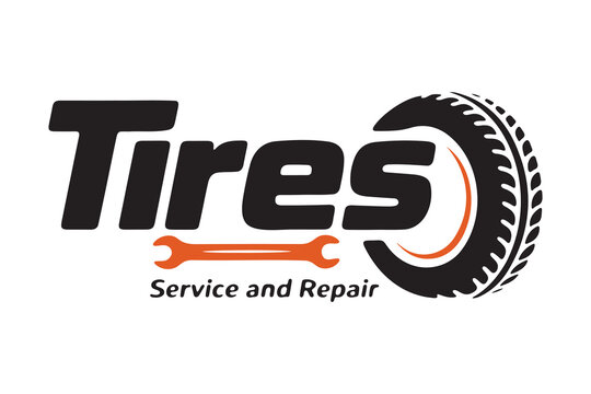 Professional tire service and repair logo design isolated on white background