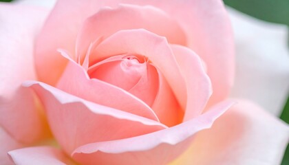 Soft pink rose petals in a gentle spiral, revealing the heart of the bloom