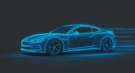 Blue Wireframe Car Driving Concept