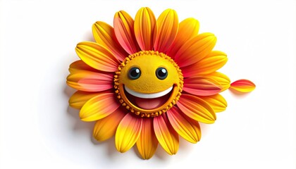 Animated flower with smiley face center and orange-yellow petals, one petal falling