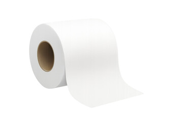 Soft white toilet paper roll unrolling, revealing clean tissue texture against transparent backdrop for personal hygiene needs