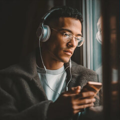 Stunning high-resolution photos of a multinational young man who spends most of his time on the Internet, listening to podcasts and training courses without leaving his home. Captured emotions