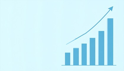 Ascending graph with bars and an arrow, illustrating growth on light blue