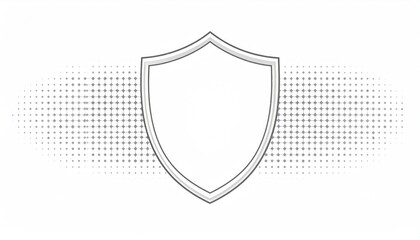 Shield outlined in gray, centered on a gradient dotted background, white