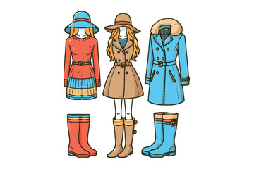 Flat color vector of seasonal clothing items