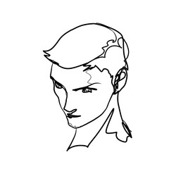 line art illustration of a man's head on a white background