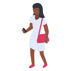 Woman white dress checking phone illustration