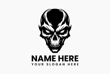 Aggressive angular skull illustration with hollow eyes and sharp details vector logo. Underground culture symbol  