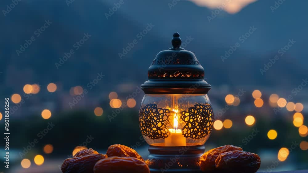 Poster a simple still life of a lantern with some oranges placed on a table