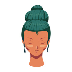 Woman face hair topknot flat